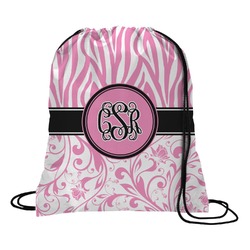 Zebra & Floral Drawstring Backpack - Medium (Personalized)