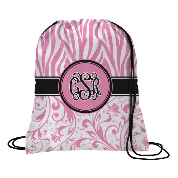 Custom Zebra & Floral Drawstring Backpack - Medium (Personalized)