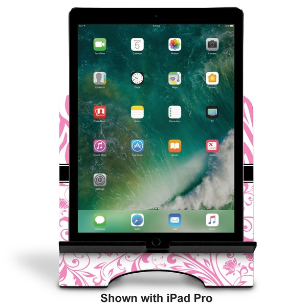 Zebra & Floral Stylized Tablet Stand - Front with ipad