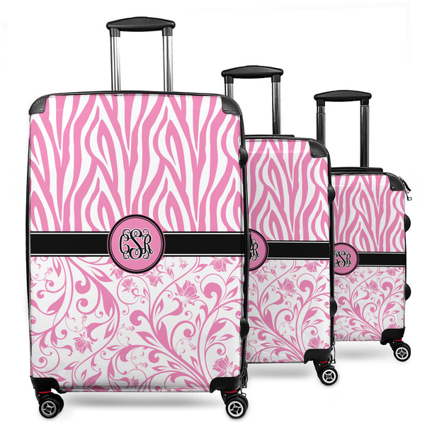 Custom Zebra & Floral 3 Piece Luggage Set - 20" Carry On, 24" Medium Checked, 28" Large Checked (Personalized)