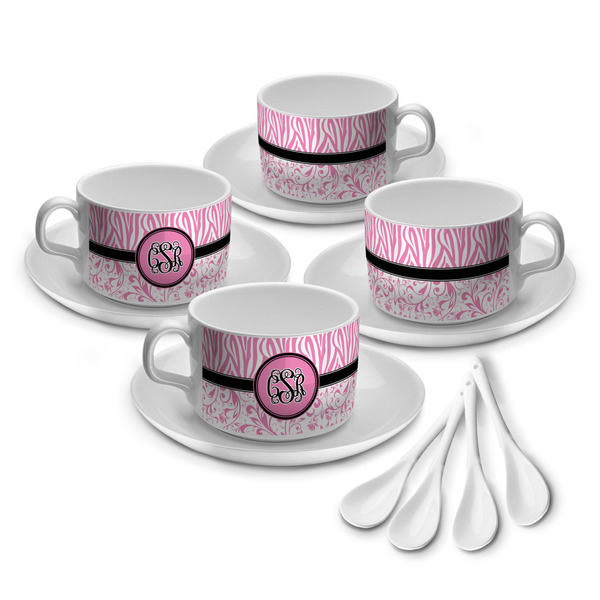 Custom Zebra & Floral Tea Cup - Set of 4 (Personalized)