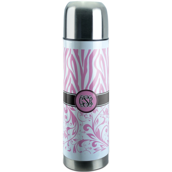 Custom Zebra & Floral Stainless Steel Thermos (Personalized)
