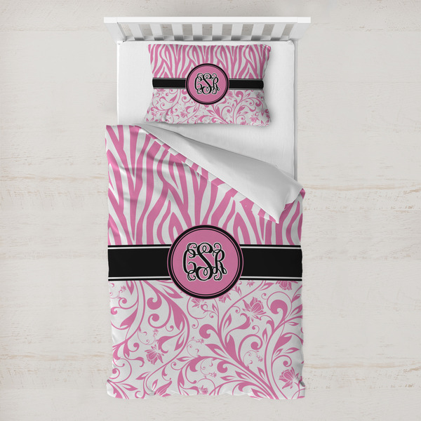 Custom Zebra & Floral Toddler Bedding w/ Monogram