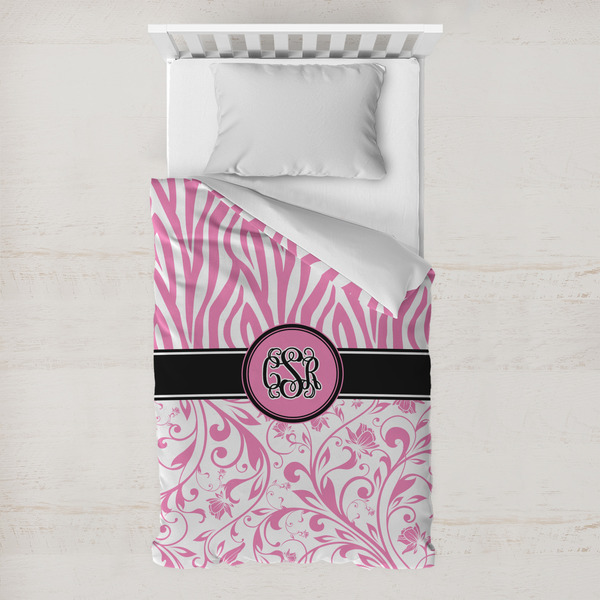 Custom Zebra & Floral Toddler Duvet Cover w/ Monogram