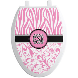Zebra & Floral Toilet Seat Decal - Elongated (Personalized)