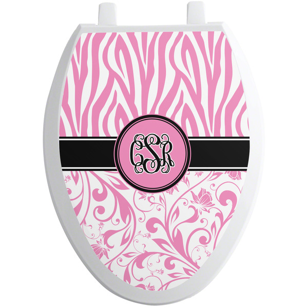 Custom Zebra & Floral Toilet Seat Decal - Elongated (Personalized)