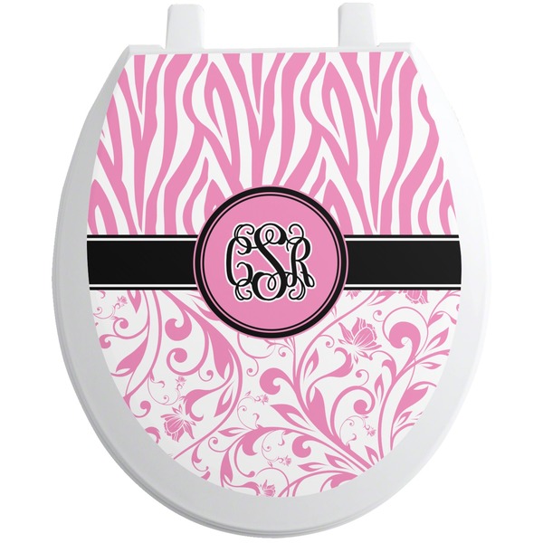 Custom Zebra & Floral Toilet Seat Decal - Round (Personalized)