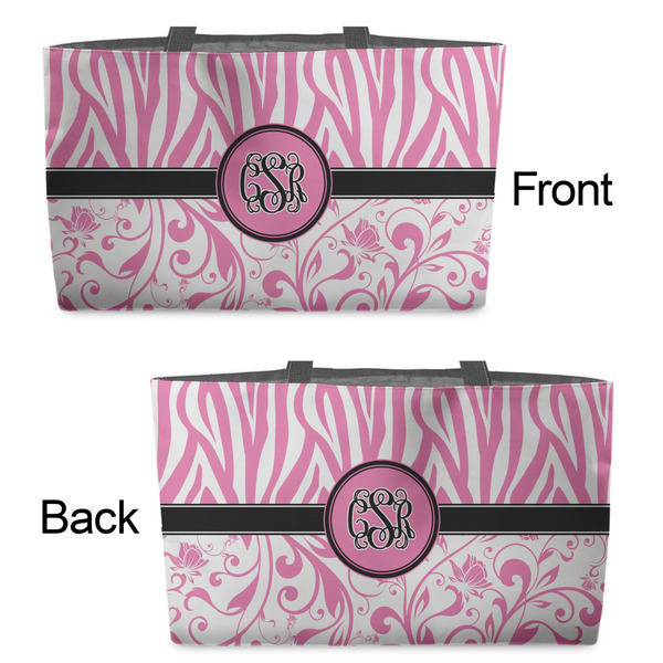 Zebra & Floral Tote w/Black Handles - Front & Back Views