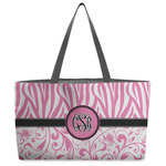 Zebra & Floral Beach Totes Bag - w/ Black Handles (Personalized)