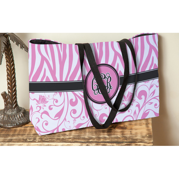 Zebra & Floral Tote w/Black Handles - Lifestyle View