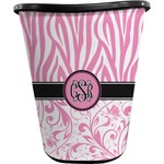 Zebra & Floral Waste Basket - Double Sided (Black) (Personalized)