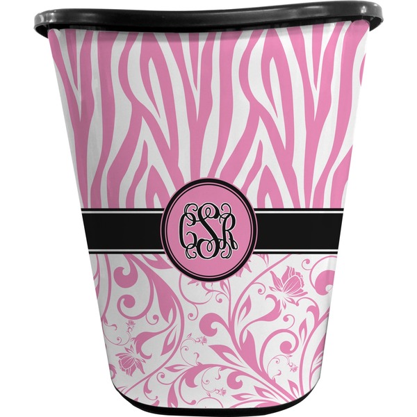 Custom Zebra & Floral Waste Basket - Single Sided (Black) (Personalized)