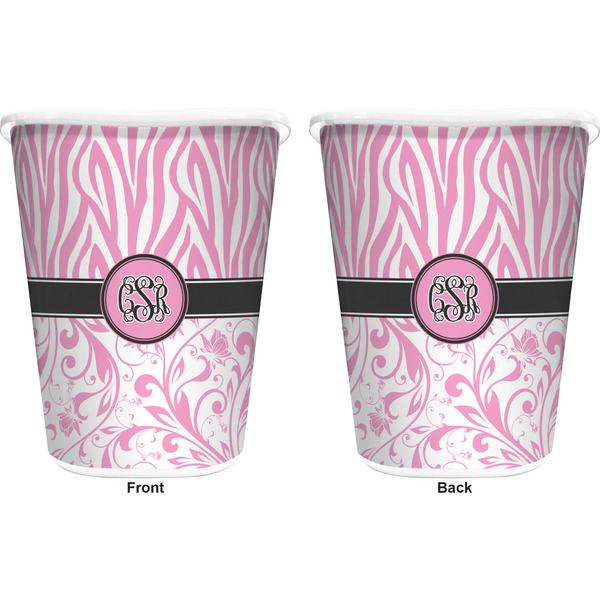 Zebra & Floral Trash Can White - Front and Back - Apvl