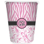 Zebra & Floral Waste Basket - Double Sided (White) (Personalized)