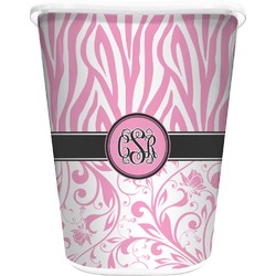 Zebra & Floral Waste Basket - Double Sided (White) (Personalized)