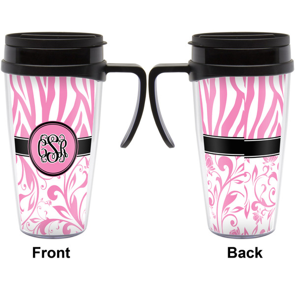 Zebra & Floral Travel Mug with Black Handle - Approval