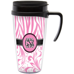 Zebra & Floral Acrylic Travel Mug with Handle (Personalized)