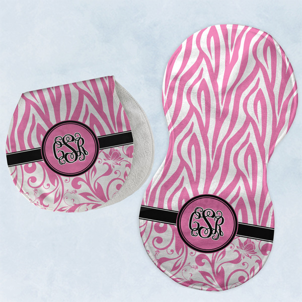 Custom Zebra & Floral Burp Pads - Velour - Set of 2 w/ Monogram