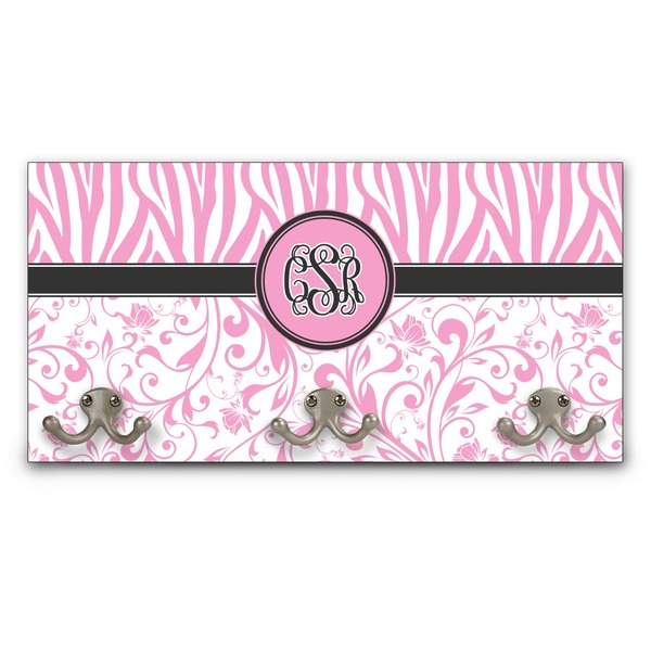 Custom Zebra & Floral Wall Mounted Coat Rack (Personalized)