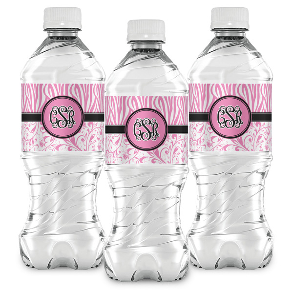 Zebra & Floral Water Bottle Labels - Front View