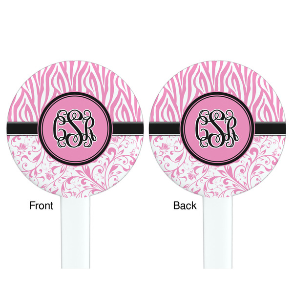 Zebra & Floral White Plastic 7" Stir Stick - Double Sided - Round - Front & Back