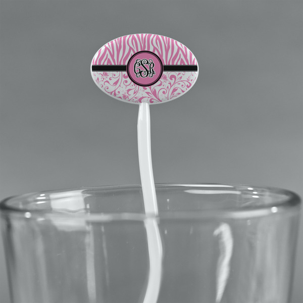 Zebra & Floral White Plastic 7" Stir Stick - Oval - Main