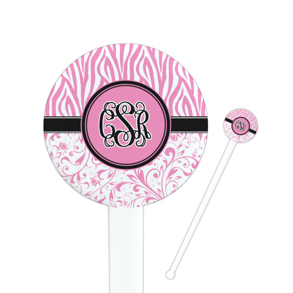 Custom Zebra & Floral 7" Round Plastic Stir Sticks - White - Single Sided (Personalized)