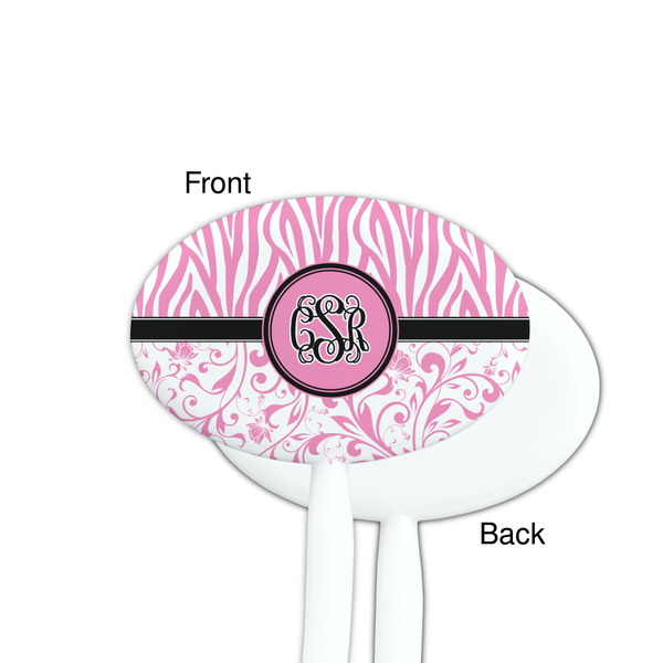 Zebra & Floral White Plastic 7" Stir Stick - Single Sided - Oval - Front & Back