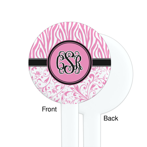 Zebra & Floral White Plastic 7" Stir Stick - Single Sided - Round - Front & Back