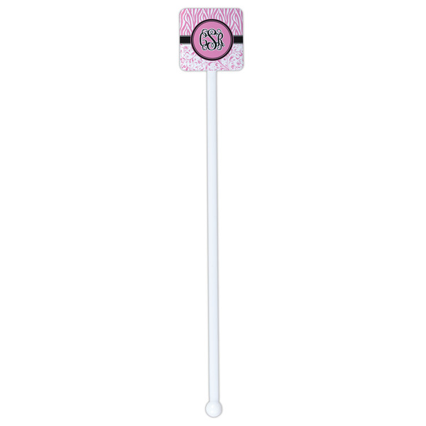 Zebra & Floral White Plastic Stir Stick - Double Sided - Square - Single Stick