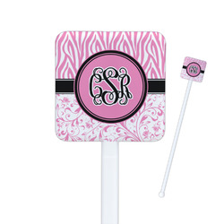 Zebra & Floral Square Plastic Stir Sticks (Personalized)