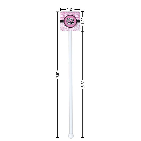 Zebra & Floral White Plastic Stir Stick - Square - Dimensions
