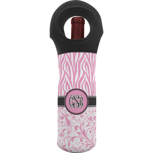 Custom Zebra & Floral Wine Tote Bag w/ Monogram
