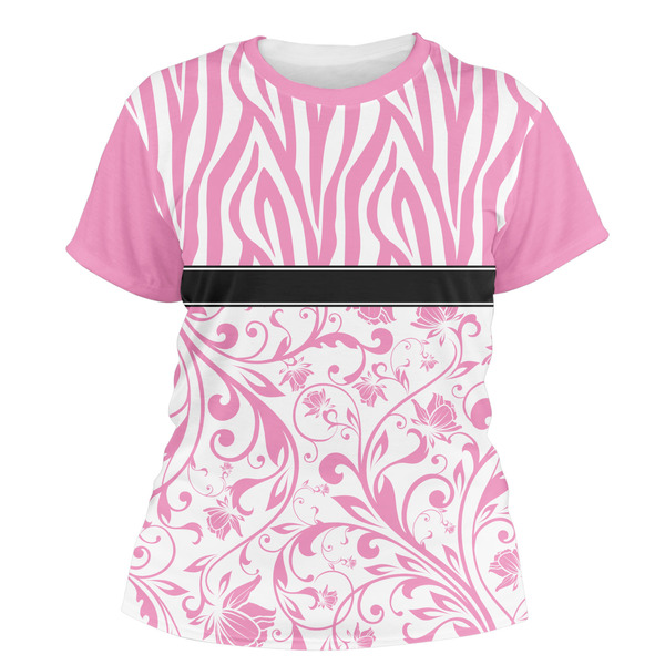 Custom Zebra & Floral Women's Crew T-Shirt - X Small