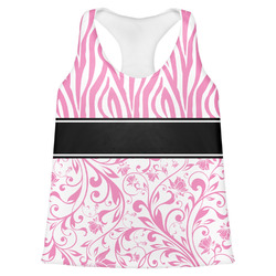Zebra & Floral Womens Racerback Tank Top - 2X Large (Personalized)