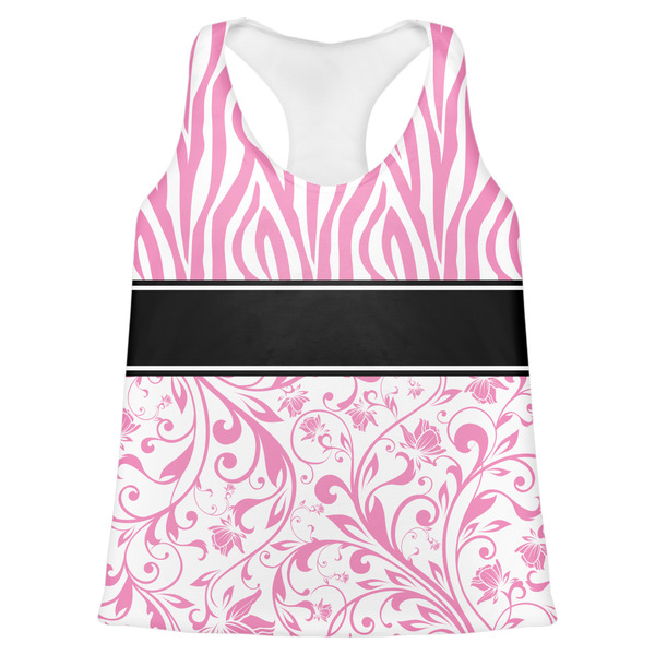 Custom Zebra & Floral Womens Racerback Tank Top - 2X Large