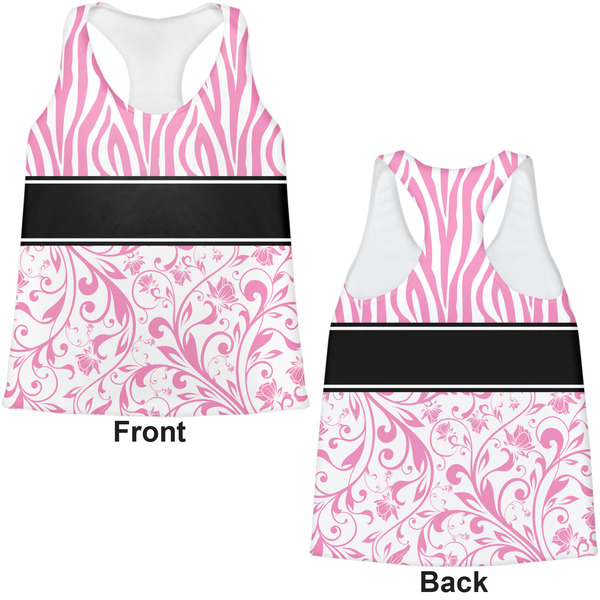 Zebra & Floral Womens Racerback Tank Tops - Medium - Front and Back