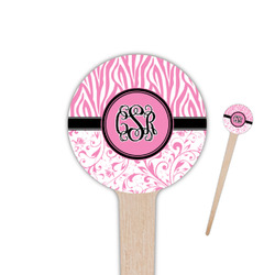 Zebra & Floral 4" Round Wooden Food Picks - Single Sided (Personalized)