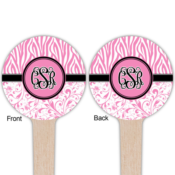 Zebra & Floral Wooden 4" Food Pick - Round - Double Sided - Front & Back