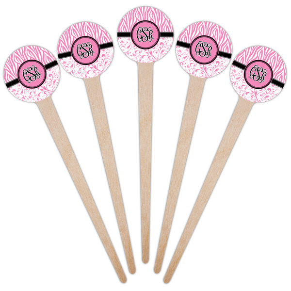 Zebra & Floral Wooden 4" Food Pick - Round - Fan View