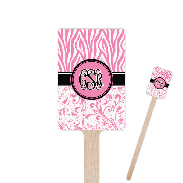 Custom Zebra & Floral 6.25" Rectangle Wooden Stir Sticks - Single Sided (Personalized)