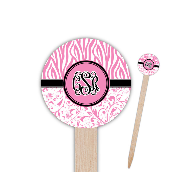 Custom Zebra & Floral 6" Round Wooden Food Picks - Single Sided (Personalized)