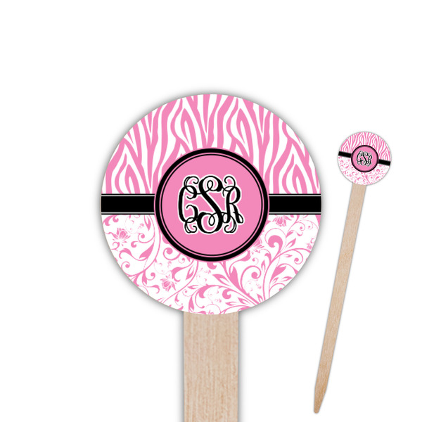Custom Zebra & Floral Round Wooden Food Picks (Personalized)