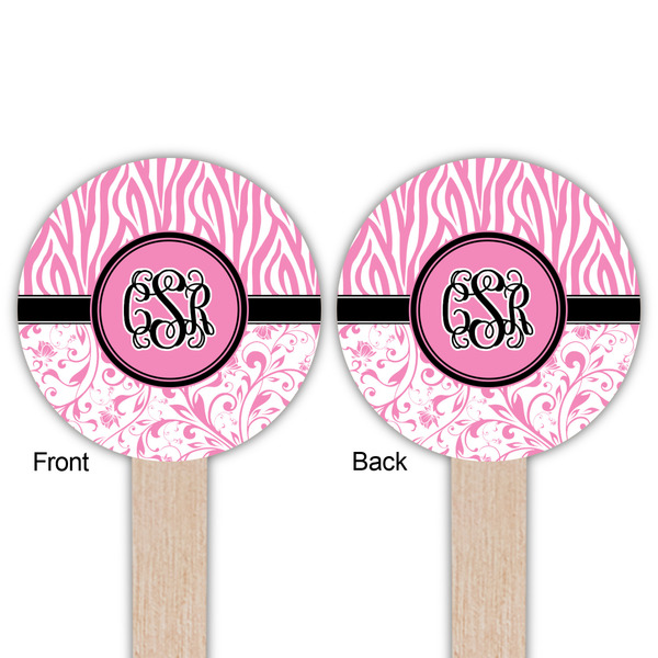 Zebra & Floral Wooden 6" Food Pick - Round - Double Sided - Front & Back