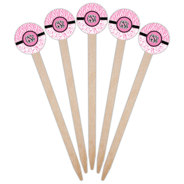 Zebra & Floral Wooden 6" Food Pick - Round - Fan View