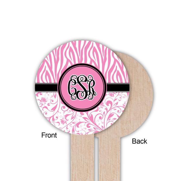 Zebra & Floral Wooden 6" Food Pick - Round - Single Sided - Front & Back