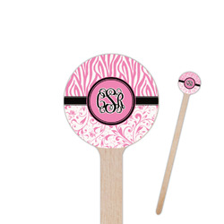 Zebra & Floral 6" Round Wooden Stir Sticks - Double Sided (Personalized)