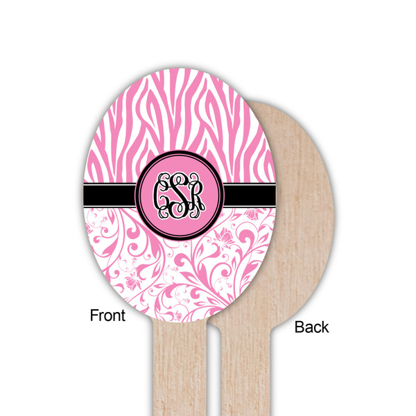 Zebra & Floral Wooden Food Pick - Oval - Single Sided - Front & Back