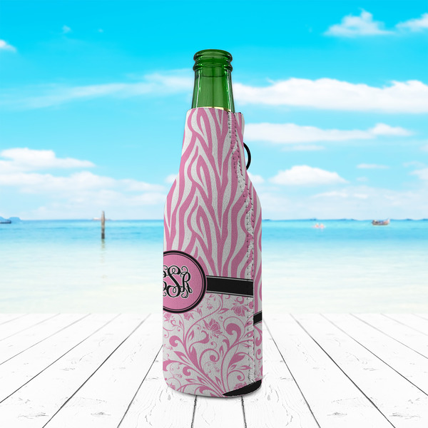 Zebra & Floral Zipper Bottle Cooler - LIFESTYLE