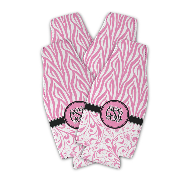 Zebra & Floral Zipper Bottle Cooler - Set of 4 - PARENT MAIN (flat)